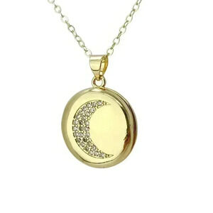 Crescent moon locket necklace, celestial jewelry